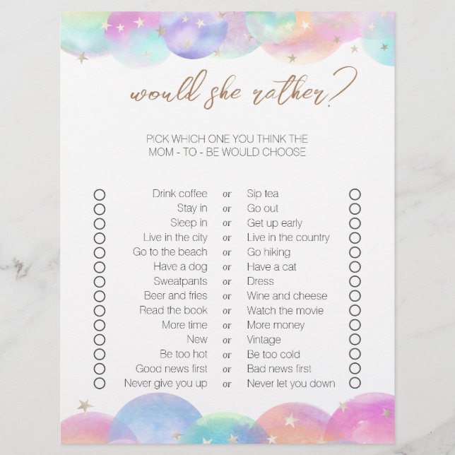 Rainbow Bubbles Zweiseitige Bingo Baby Shower Game (Vorderseite)