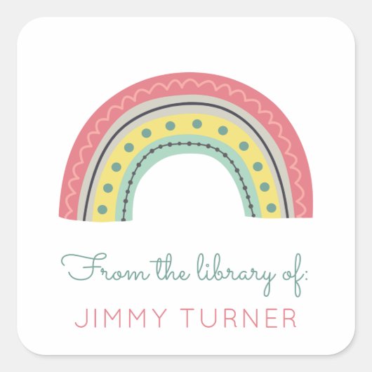Rainbow-Buchzeichen aus der Bibliothek Quadratischer Aufkleber (Vorderseite)