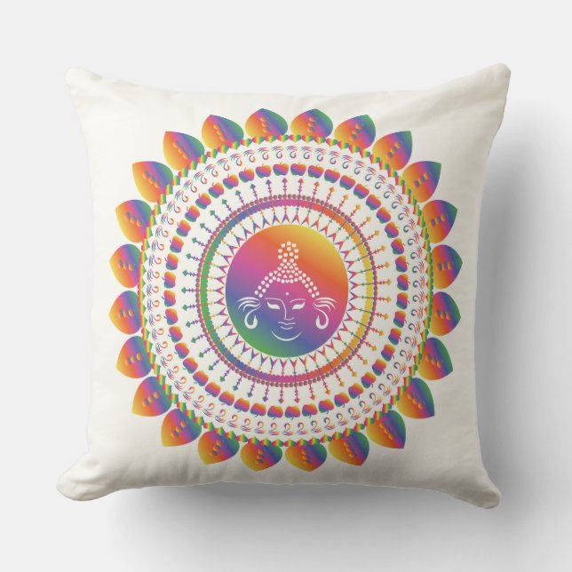 Rainbow Buddha Mandela Throw Pillow Kissen (Vorderseite)