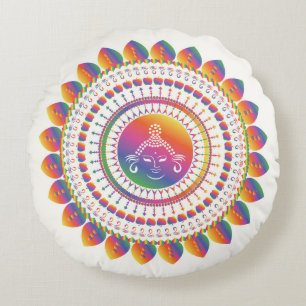 Rainbow Buddha Mandela Throw Pillow Rundes Kissen