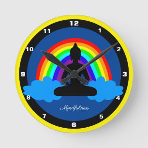 Rainbow Buddha & Mindfulness Meditation / Yoga Runde Wanduhr