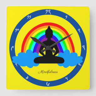 Rainbow Buddha & Mindfulness Yoga /meditation Quadratische Wanduhr