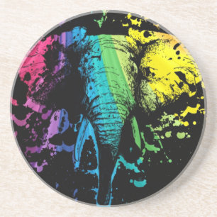 Rainbow Bull Elephant auf Black Sandstein Untersetzer