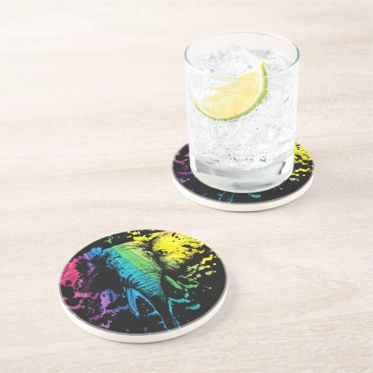 Rainbow Bull Elephant auf Black Sandstein Untersetzer (Seite)