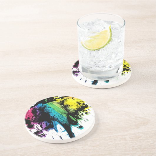 Rainbow Bull Elephant Sandstein Untersetzer (Seite)