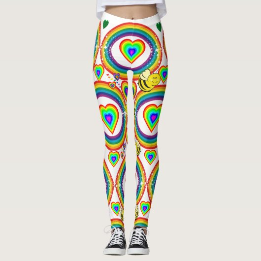Rainbow Bumblebee Herz Leggings (Vorderseite)