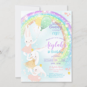 Rainbow Bunny 1. Geburtstag Einladung