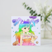 Rainbow Bunny Anime Girl Einladung (Stehend Vorderseite)