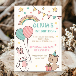 Rainbow Bunny Birthday Celebration Einladung