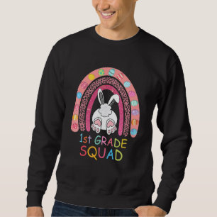 Rainbow Bunny Girl Teacher Squad E Sweatshirt