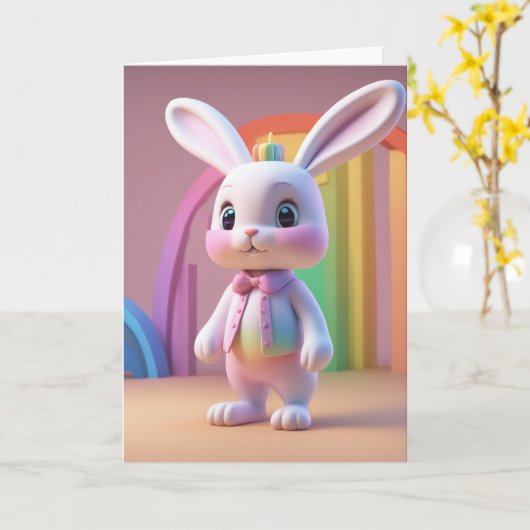 Rainbow Bunny Karte (Gelbe Blume)