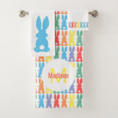 Rainbow-Bunny-Muster Kids Monogramm Badhandtuch Set (Insitu)