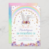 Rainbow Bunny Wunny Floral Bunny Birthday Einladung (Vorne/Hinten)