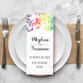 Rainbow bunter Scrollblatt lesbische Hochzeit Werbekarte