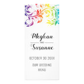 Rainbow bunter Scrollblatt lesbische Hochzeit Werbekarte (Vorne)