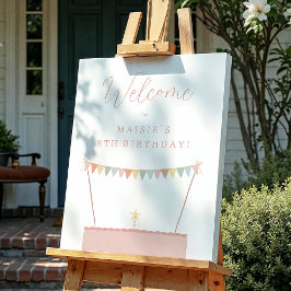 Rainbow Bunting & Cake Birthday Party - Begrüßung Poster