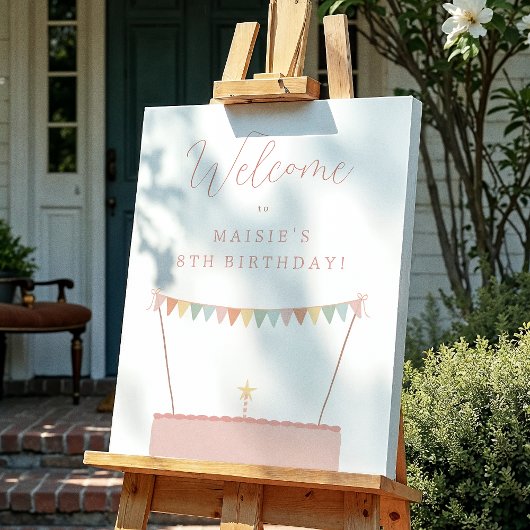 Rainbow Bunting & Cake Birthday Party - Begrüßung Poster