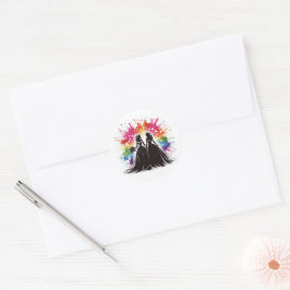 Rainbow Burst Brides Runder Aufkleber
