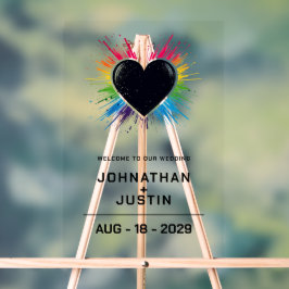 Rainbow Burst Heart Wedding Willkommen Acrylschild