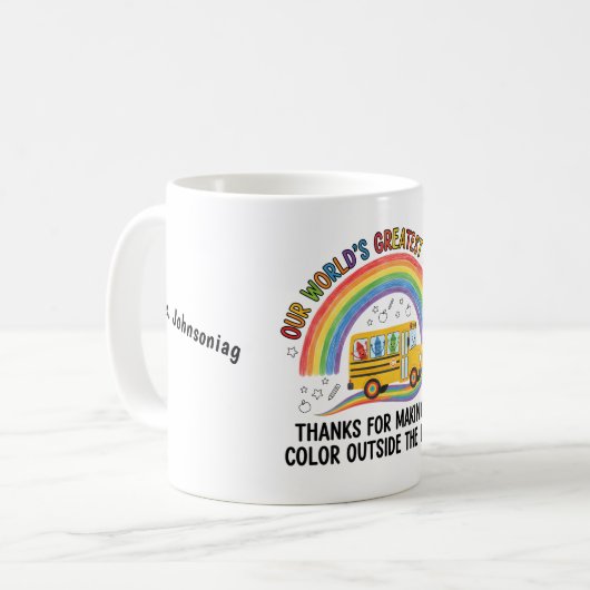 Rainbow Bus Crayons Worlds Greatest Teacher Kaffeetasse (Vorderseite Links)