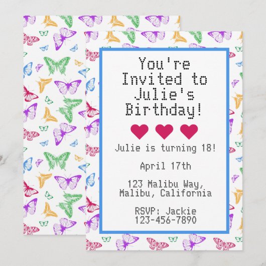 Rainbow Butterfells Einladung (Vorne/Hinten)