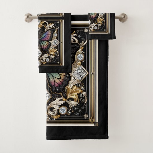 Rainbow Butterfly Art Deco Art Nouveau Badhandtuch Set (Insitu)