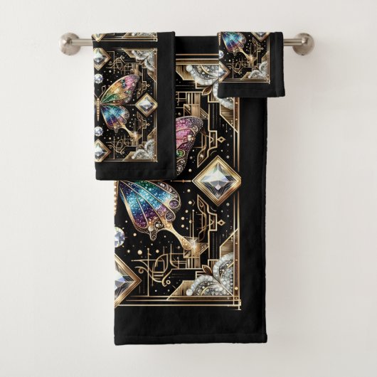 Rainbow Butterfly Art Deco Art Nouveau Badhandtuch Set (Insitu)