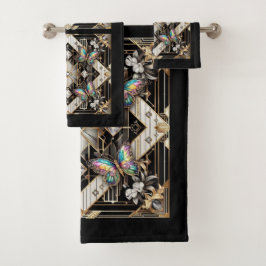 Rainbow Butterfly Art Deco Art Nouveau Badhandtuch Set