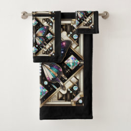 Rainbow Butterfly Art Deco Art Nouveau Badhandtuch Set
