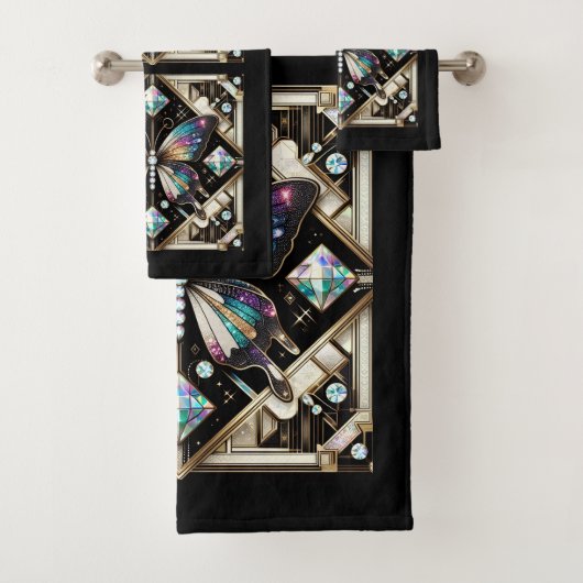 Rainbow Butterfly Art Deco Art Nouveau Badhandtuch Set (Insitu)