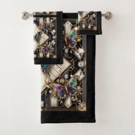 Rainbow Butterfly Art Deco Art Nouveau Badhandtuch Set