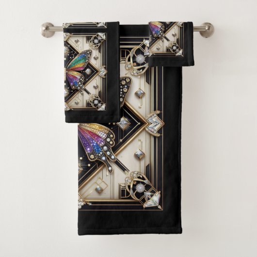 Rainbow Butterfly Art Deco Art Nouveau Badhandtuch Set (Insitu)