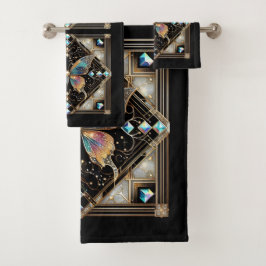 Rainbow Butterfly Art Deco Art Nouveau Badhandtuch Set