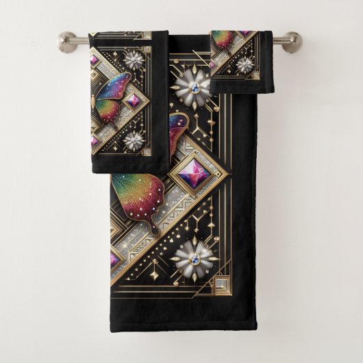 Rainbow Butterfly Art Deco Art Nouveau Badhandtuch Set (Insitu)