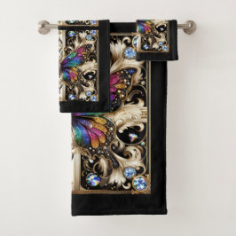 Rainbow Butterfly Art Deco Art Nouveau Badhandtuch Set