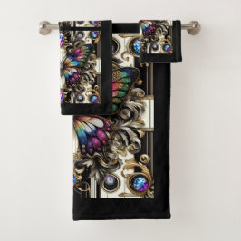 Rainbow Butterfly Art Deco Art Nouveau Badhandtuch Set