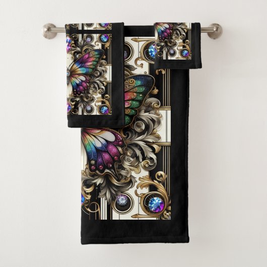 Rainbow Butterfly Art Deco Art Nouveau Badhandtuch Set (Insitu)