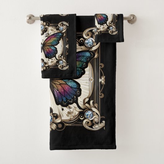 Rainbow Butterfly Art Deco Art Nouveau Badhandtuch Set (Insitu)