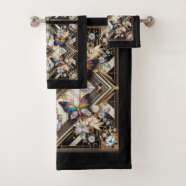 Rainbow Butterfly Art Deco Art Nouveau Badhandtuch Set