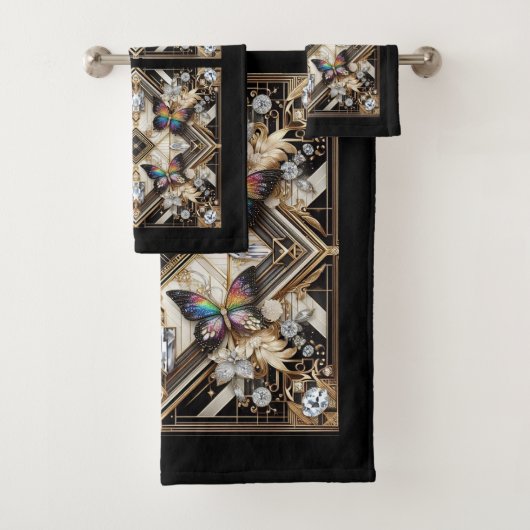 Rainbow Butterfly Art Deco Art Nouveau Badhandtuch Set (Insitu)