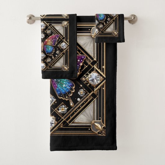 Rainbow Butterfly Art Deco Art Nouveau Badhandtuch Set (Insitu)