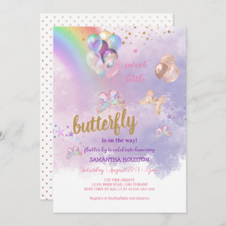 Rainbow Butterfly Baby Dusche Einladung