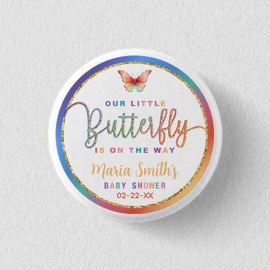 Rainbow Butterfly Baby Showknopf Button (Vorderseite)