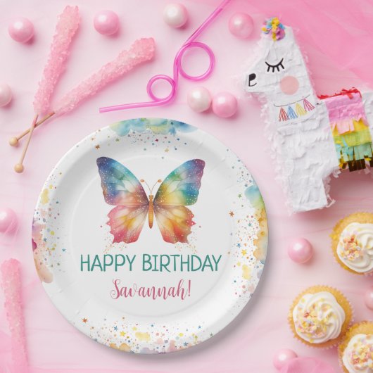Rainbow Butterfly Birthday Pappteller (Party)