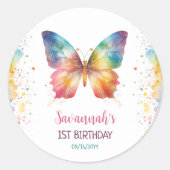Rainbow Butterfly Birthday Runder Aufkleber (Vorderseite)