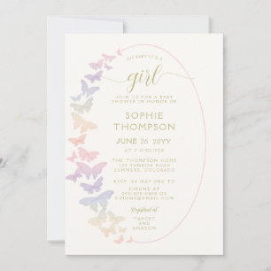 Rainbow Butterfly Boho Frame Gold Girl Baby Dusche Einladung