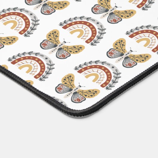 Rainbow Butterfly Boho Muster Gelb Weiß Schreibtischunterlage (Ecke)
