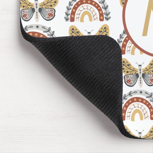 Rainbow Butterfly Boho Pattern Monogram Mousepad (Ecke)