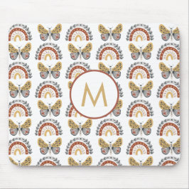 Rainbow Butterfly Boho Pattern Monogram Mousepad