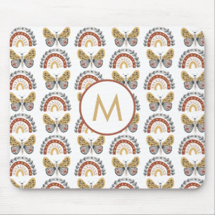 Rainbow Butterfly Boho Pattern Monogram Mousepad